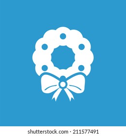 Christmas wreath icon, isolated, white on the blue background. Exclusive Symbols 