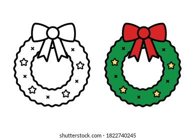 Christmas wreath icon on white background, vector illustration