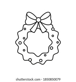 Christmas wreath icon on white background. Vector illustration.