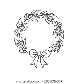 Christmas Wreath Icon On White Background