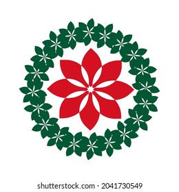 A Christmas wreath icon with a red poinsettia in the center, a Christmas door decoration symbol  