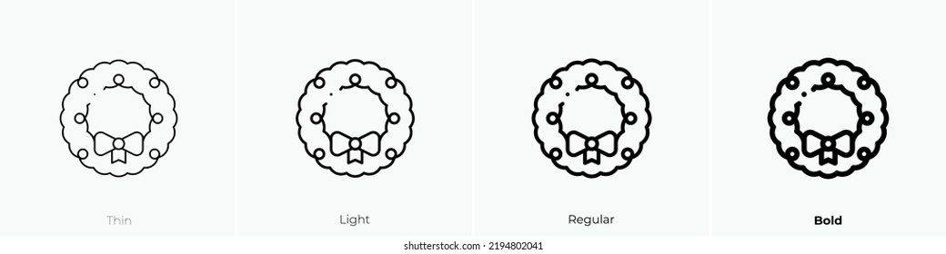 christmas wreath icon. Thin, Light Regular And Bold style design isolated on white background