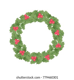 Christmas Wreath, Wreath Icon, Traditional Christmas Holiday Wreath,  Garland Evergreen Mistletoe, Christmas Wreath Vector, Christmas Mistletoe, Isolated Vector Illustration Background