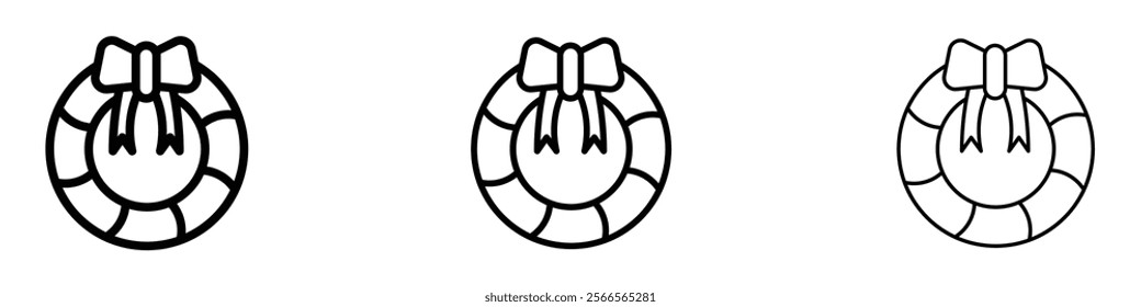 Christmas wreath icon in tree different line stroke sizes.