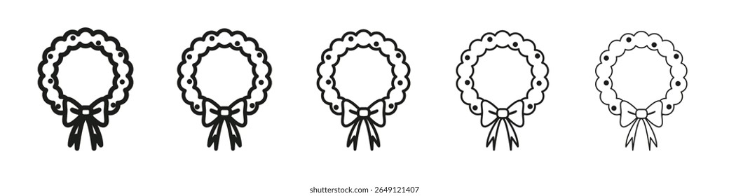 Christmas wreath icon vector outline set illustration sign