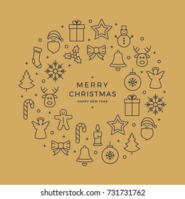 christmas wreath icons elements circle golden background