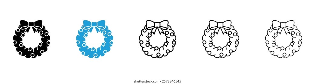 Christmas wreath icons in filled and 3 stroke weights