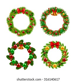 Christmas wreath icons photo realistic vector set