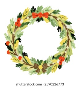 Christmas Wreath Illustration, Holiday Wreath Vector Art