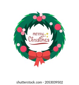 A Christmas wreath with an inscription. Merry Christmas. Flat design.