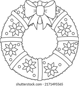 Christmas Wreath Isolated Coloring Page Kids Stock Vector (Royalty Free
