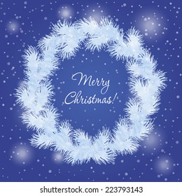 Christmas wreath isolated on blue background
