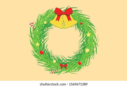 Christmas Wreath isolated on cream background vector illustration
