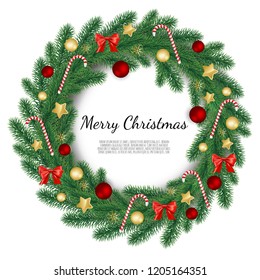 Christmas wreath isolated on white background. Vector illustration