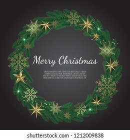 Christmas wreath isolated on white background. Vector illustration.