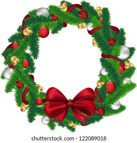 Christmas wreath isolated on white background, vector