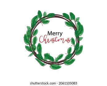 Christmas wreath isolated on white background. Spruce new year wreath. Decorative element