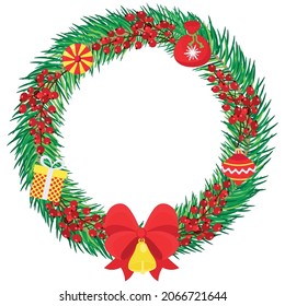 Christmas wreath isolated on white background.