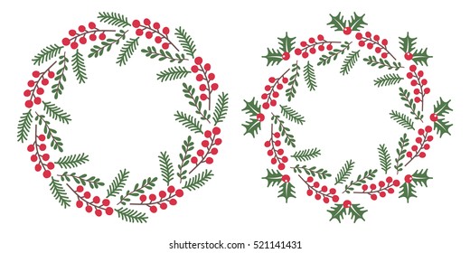 Christmas wreath isolated on white background. Used for greeting card, web and banner design. Christmas round frame. Vector set