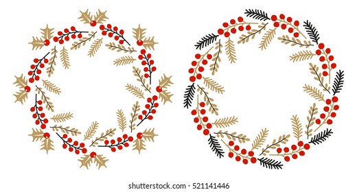 Christmas wreath isolated white background  Used for greeting card  web   banner design  Christmas round frame  Vector set