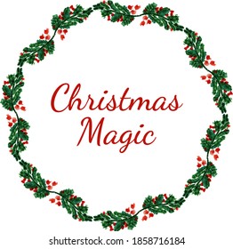 Christmas wreath, isolated watercolor round frame for your greeting card.