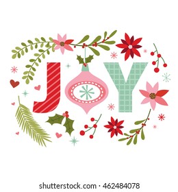 Christmas Wreath With Joy Typography Design