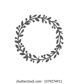 Christmas wreath. Laurel wreath. Hand drawn vector round frame for invitations, postcards, posters and more. Vector illustration isolated on white background.