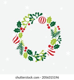 Christmas wreath with leaves - colorful