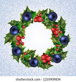 Christmas wreath with leaves and holly berries and .
