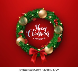 Christmas wreath with lettering inscription. Merry Christmas and Happy new year