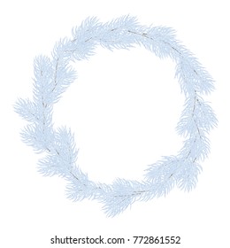 Christmas wreath of light blue fir branches. Background for the holiday and congratulations