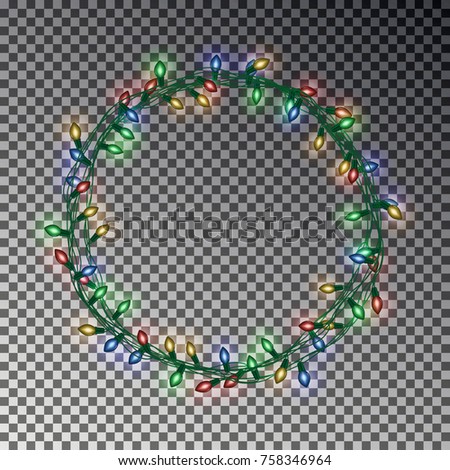 Christmas wreath light string isolated on transparent background. Realistic vector effect. Winter xmas illustration.