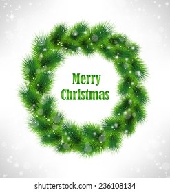 Christmas wreath like frame in snowfall on grayscale background