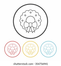 Christmas wreath line icon