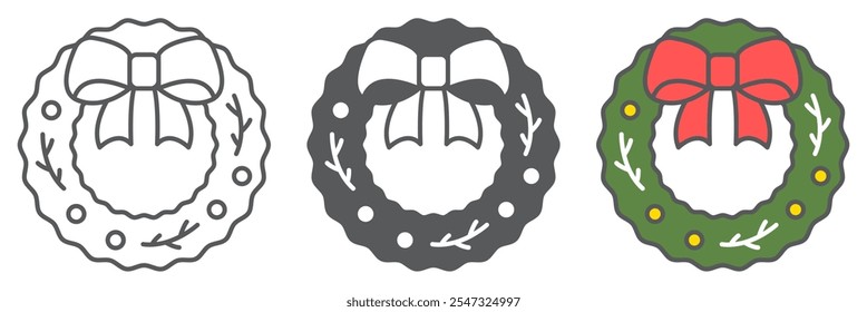 Christmas wreath line icon collection, new year and decoration, christmas wreath vector icon set, vector graphics, editable stroke outline sign, eps 10.