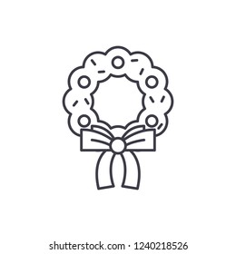 Christmas wreath line icon concept. Christmas wreath vector linear illustration, symbol, sign