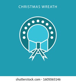 Christmas wreath line icon flat design with blue color