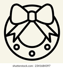 Christmas wreath line icon. Winter faithful bouquet outline style pictogram on white background. New Year pine garland decorated with bow mobile concept web design. Vector graphics.