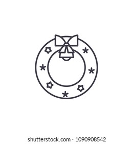Christmas wreath linear icon concept. Christmas wreath line vector sign, symbol, illustration.