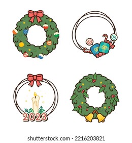 Christmas Wreath Logo Sticker  Kawaii Doodle Flat Cartoon Vector Illustration