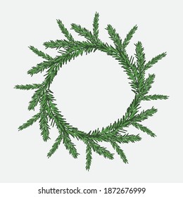 Christmas wreath made of fir branches. Decoration for postcard, poster card or poster. Scandinavian style.