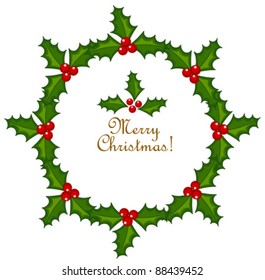 Christmas wreath made of holly berry. Vector illustration