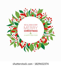 Christmas Wreath Made of Pine Branches Decorated with Red Berries