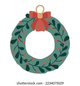 Christmas wreath made of spruce with red berries. Pine wreath. Spruce New Year's wreath. Decorative element. Vector illustration.