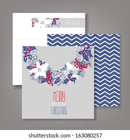 Christmas Wreath. Merry Christmas and Happy New Year Card