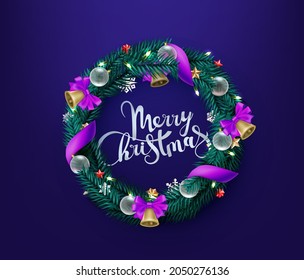 Christmas wreath Merry Christmas and Happy new year greeting card 