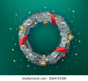 Christmas wreath. Merry Christmas and Happy new year greeting card 