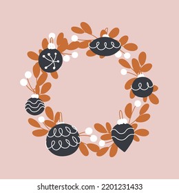 Christmas wreath. Merry Christmas. Vector print for fabric, paper, greeting card, postcard, card, t shirt, poster, textile. Vector illustration