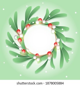 Christmas wreath with mistletoe branches and berry
