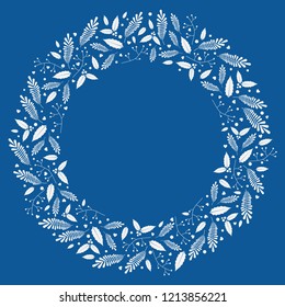 Christmas wreath natural elements blue and white vector